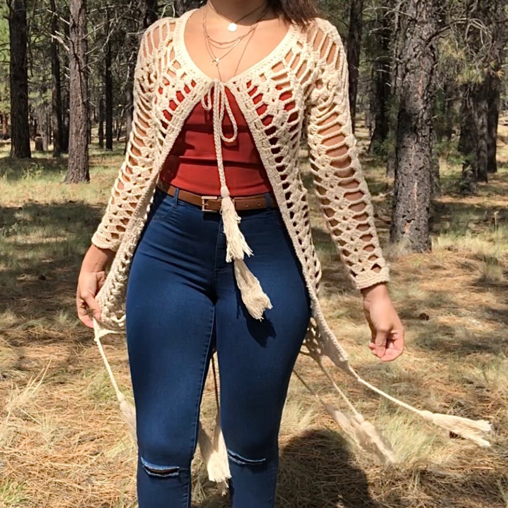 EarthBound- BOHO Cream Crotchet Cardigan